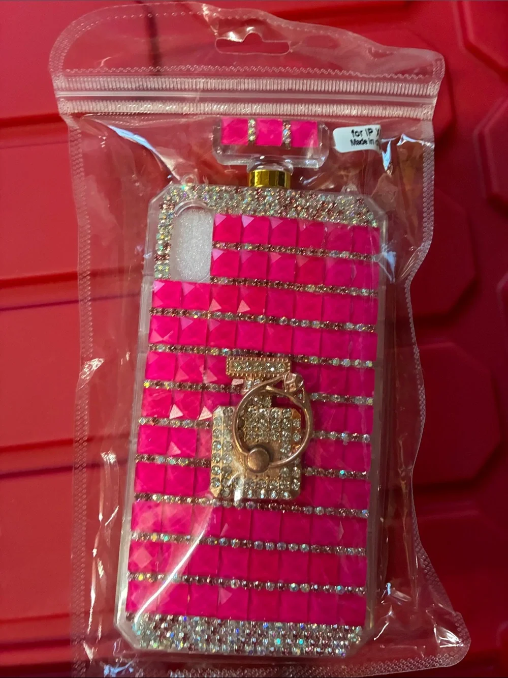 Source Unknown Hot Pink Rhinestone Phone Case with Gold Ring Holder
